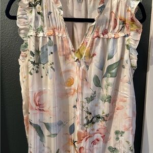 Anthropologie Floral Ruffle Blouse - Cream and Pink